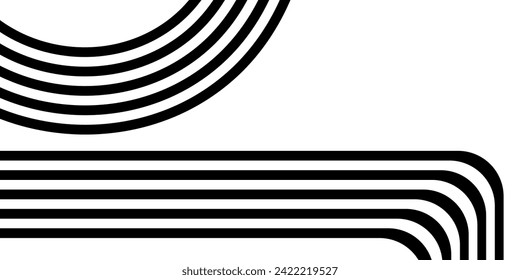 Black on white abstract perspective line wave stripes with 3d dimensional effect isolated on white.
