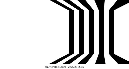 Black on white abstract perspective line wave stripes with 3d dimensional effect isolated on white.