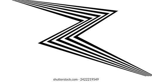 Black on white abstract perspective line wave stripes with 3d dimensional effect isolated on white.