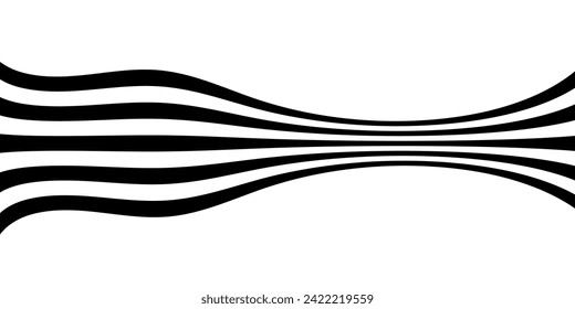 Black on white abstract perspective line wave stripes with 3d dimensional effect isolated on white.