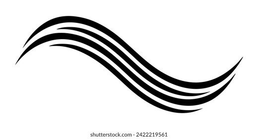 Black on white abstract perspective line wave stripes with 3d dimensional effect isolated on white.