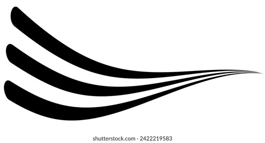 Black on white abstract perspective line wave stripes with 3d dimensional effect isolated on white.