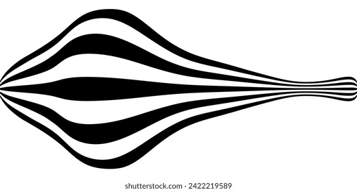 Black on white abstract perspective line wave stripes with 3d dimensional effect isolated on white.