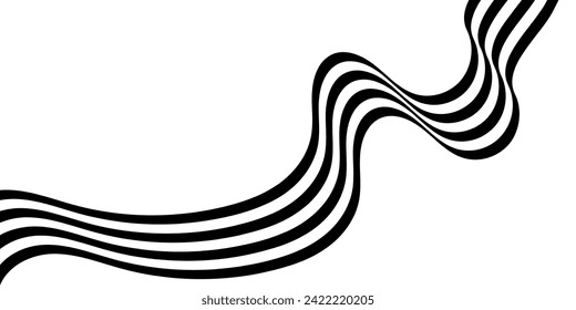 Black on white abstract perspective line stripes with 3d dimensional effect isolated on white.