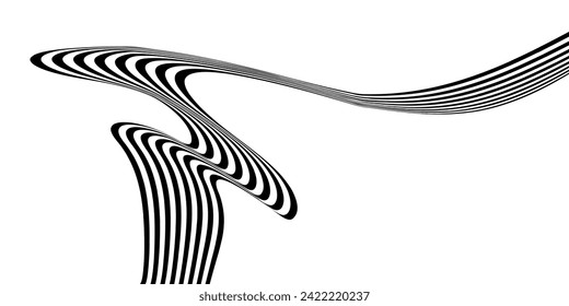 Schwarz auf weißem abstraktem Blickwinkel Streifen mit 3D-Effekt einzeln auf Weiß.