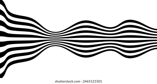 Black on white abstract perspective line stripes with 3d dimensional effect isolated on white.