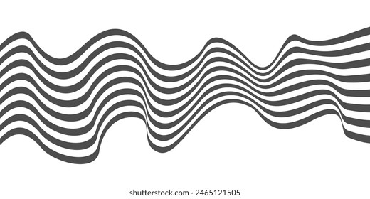 Black on white abstract perspective line stripes with 3d dimensional effect isolated on white.