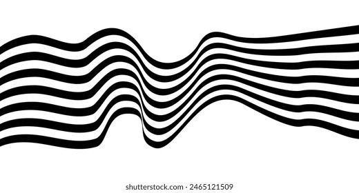 Black on white abstract perspective line stripes with 3d dimensional effect isolated on white.