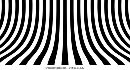 Black on white abstract perspective line stripes with 3d dimensional effect isolated on white.