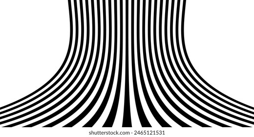 Black on white abstract perspective line stripes with 3d dimensional effect isolated on white.