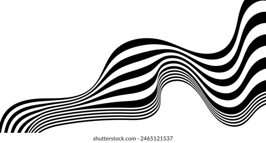 Black on white abstract perspective line stripes with 3d dimensional effect isolated on white.
