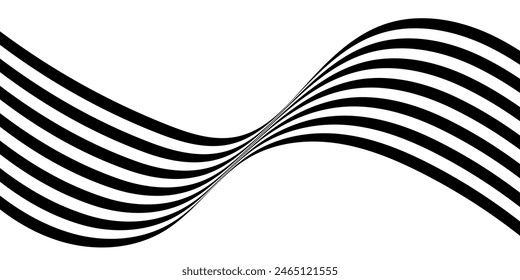 Black on white abstract perspective line stripes with 3d dimensional effect isolated on white.