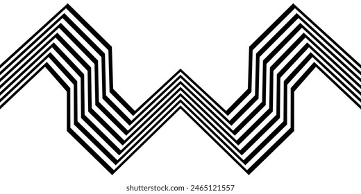 Black on white abstract perspective line stripes with 3d dimensional effect isolated on white.