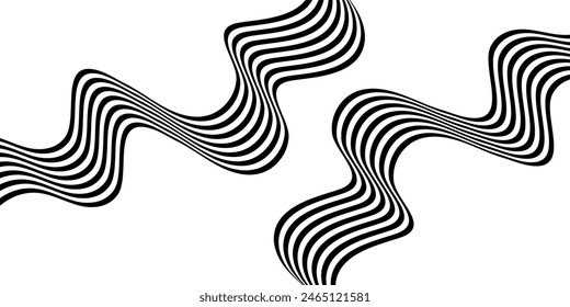 Black on white abstract perspective line stripes with 3d dimensional effect isolated on white.