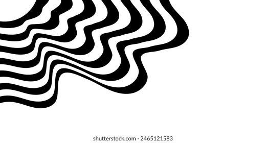 Black on white abstract perspective line stripes with 3d dimensional effect isolated on white.