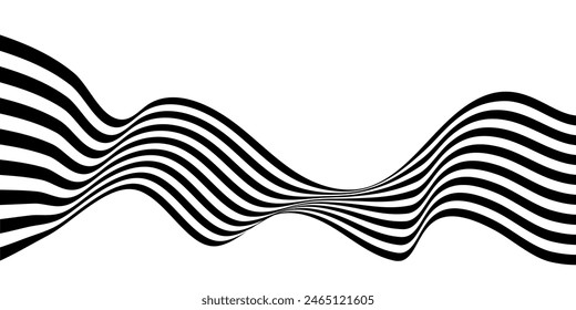 Black on white abstract perspective line stripes with 3d dimensional effect isolated on white.