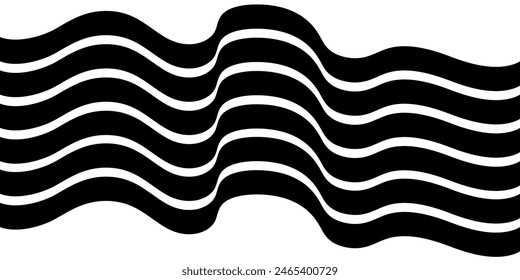 Negro sobre blanco abstracto de la línea de la perspectiva de las rayas de onda con efecto 3d dimensional aislado en blanco.
