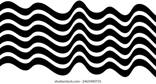 Black on white abstract perspective line wave stripes with 3d dimensional effect isolated on white.