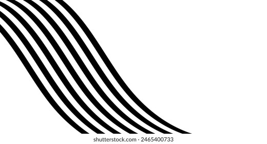 Negro sobre blanco abstracto de la línea de la perspectiva de las rayas de onda con efecto 3d dimensional aislado en blanco.