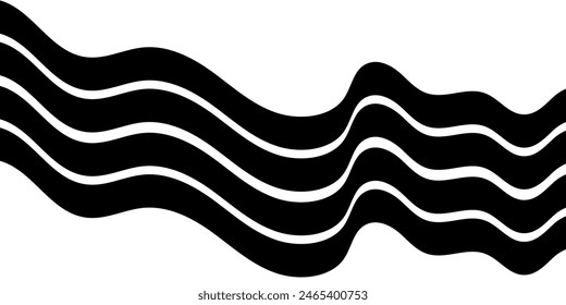 Black on white abstract perspective line wave stripes with 3d dimensional effect isolated on white.