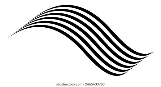 Black on white abstract perspective line wave stripes with 3d dimensional effect isolated on white.