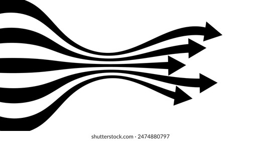 Negro sobre blanco abstracto rayas de línea de perspectiva con flecha y vista con efecto 3d dimensional aislado en blanco.