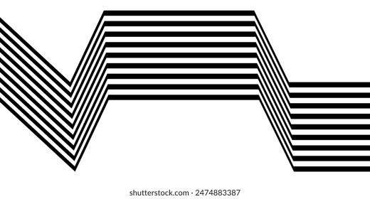 Negro sobre blanco abstracto de la línea de la perspectiva de las rayas de onda con efecto 3d dimensional aislado en blanco.