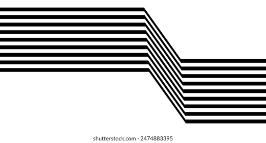 Black on white abstract perspective line wave stripes with 3d dimensional effect isolated on white.