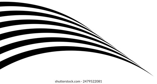 Black on white abstract perspective line wave stripes with 3d dimensional effect isolated on white background