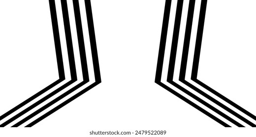 Negro sobre blanco abstracto línea de la perspectiva rayas de onda con efecto 3d dimensional aislado sobre fondo blanco