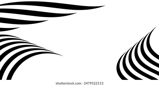 Black on white abstract perspective line wave stripes with 3d dimensional effect isolated on white background