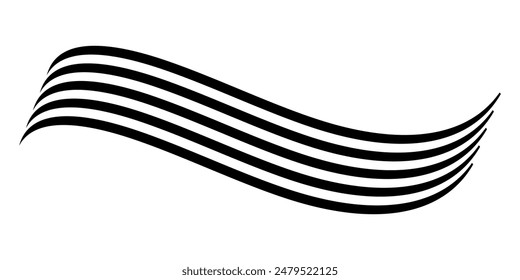 Black on white abstract perspective line wave stripes with 3d dimensional effect isolated on white background