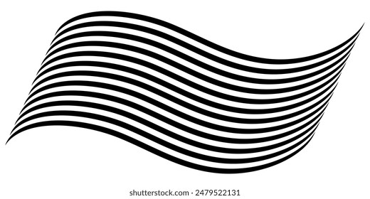 Black on white abstract perspective line wave stripes with 3d dimensional effect isolated on white background