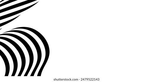 Black on white abstract perspective line wave stripes with 3d dimensional effect isolated on white background