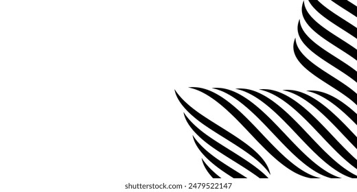 Black on white abstract perspective line wave stripes with 3d dimensional effect isolated on white background