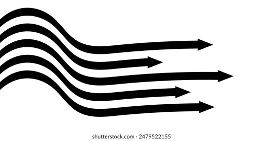 Black on white abstract perspective line wave stripes with 3d dimensional effect isolated on white background
