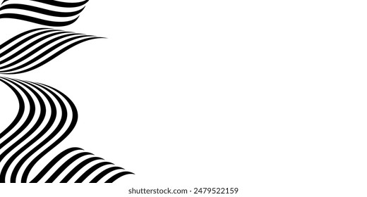 Black on white abstract perspective line wave stripes with 3d dimensional effect isolated on white background