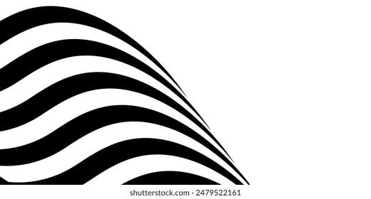 Negro sobre blanco abstracto línea de la perspectiva rayas de onda con efecto 3d dimensional aislado sobre fondo blanco