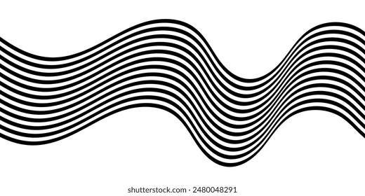 Black on white abstract perspective line wave background with 3d dimensional effect isolated on white