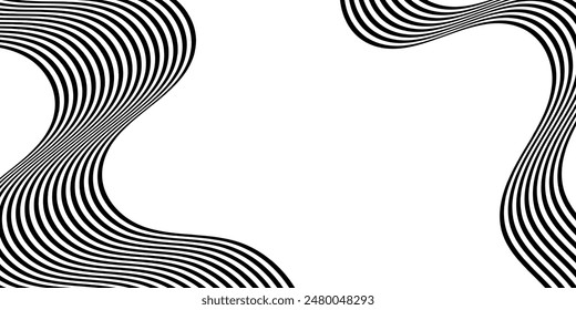 Fondo abstracto de la onda de la línea de la perspectiva del negro sobre blanco con el efecto 3d dimensional aislado en blanco