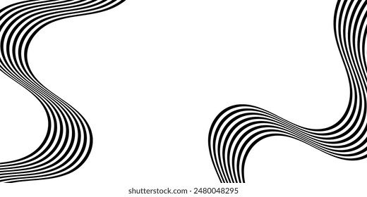 Fondo abstracto de la onda de la línea de la perspectiva del negro sobre blanco con el efecto 3d dimensional aislado en blanco