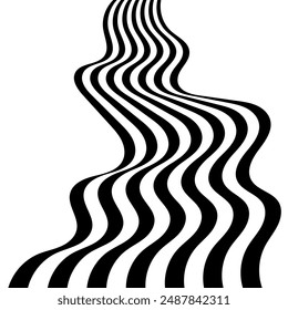 Black on white abstract perspective line wave stripes with 3d dimensional effect isolated on white background