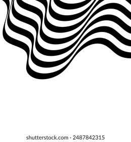 Negro sobre blanco abstracto línea de la perspectiva rayas de onda con efecto 3d dimensional aislado sobre fondo blanco