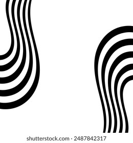 Black on white abstract perspective line wave stripes with 3d dimensional effect isolated on white background