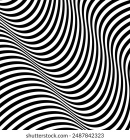 Black on white abstract perspective line wave stripes with 3d dimensional effect isolated on white background