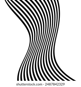 Black on white abstract perspective line wave stripes with 3d dimensional effect isolated on white background