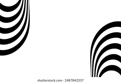 Schwarz auf weiß abstrakte perspektivische Linie Wellenstreifen mit 3D-dimensionalen Effekt isoliert auf weißem Hintergrund