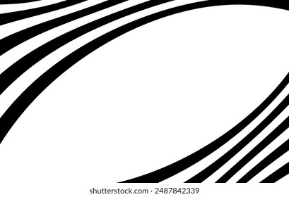 Black on white abstract perspective line wave stripes with 3d dimensional effect isolated on white background