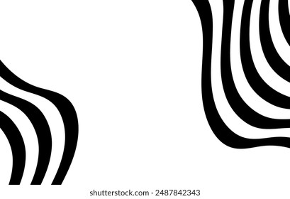 Black on white abstract perspective line wave stripes with 3d dimensional effect isolated on white background
