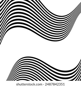 Black on white abstract perspective line wave stripes with 3d dimensional effect isolated on white background